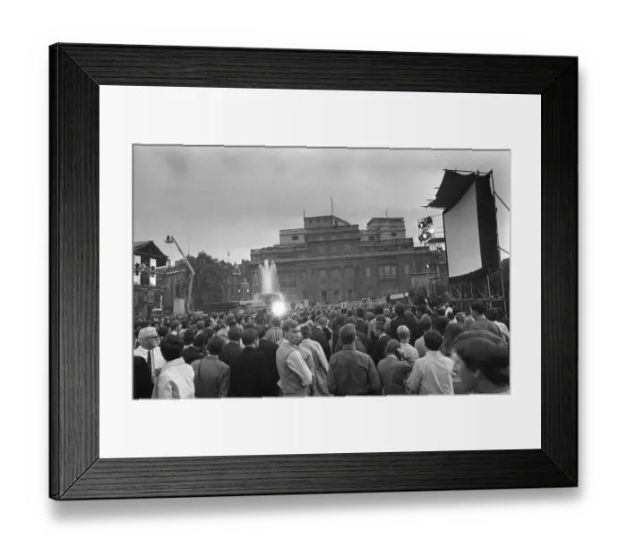 Framed Print : Trafalgar Square London July 1969 A giant TV screen in trafalgar Square has been Framed Print : Trafalgar Square London July 1969 A giant TV screen in trafalgar Square has been