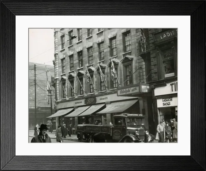 Framed Print : Argyle Street Glasgow April 1948 Boots chemists flags Framed Print : Argyle Street Glasgow April 1948 Boots chemists flags
