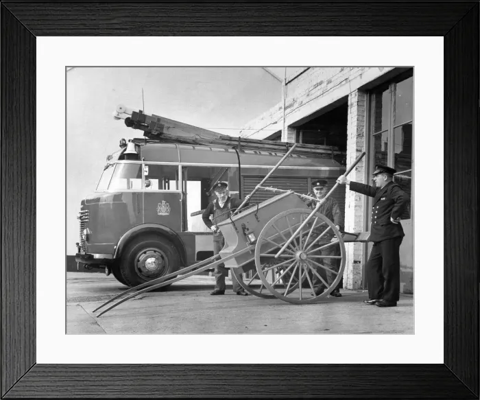 Framed Print : Anicient and modern fire engines stand side by side at Morpeth Fire Station