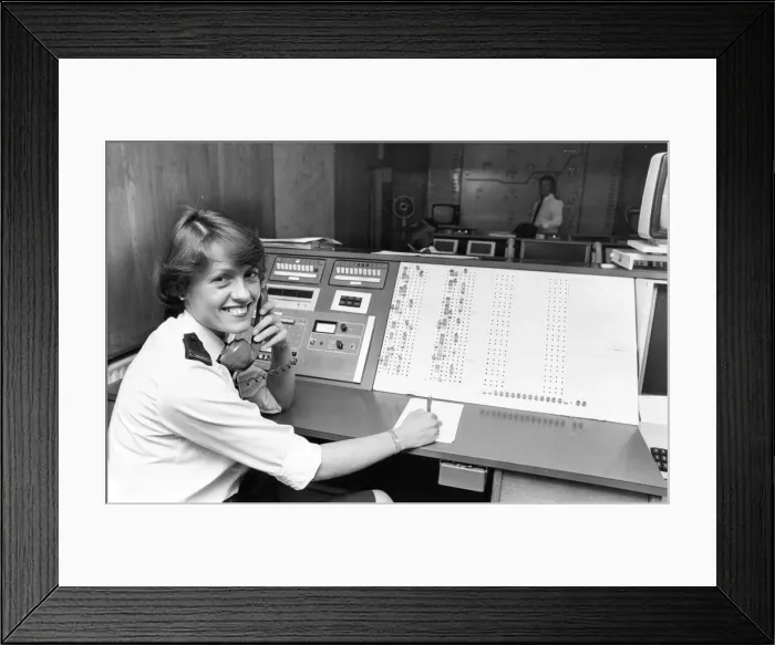Framed Print : Doreen Clark fields the telephone calls at a North East fire station Framed Print : Doreen Clark fields the telephone calls at a North East fire station