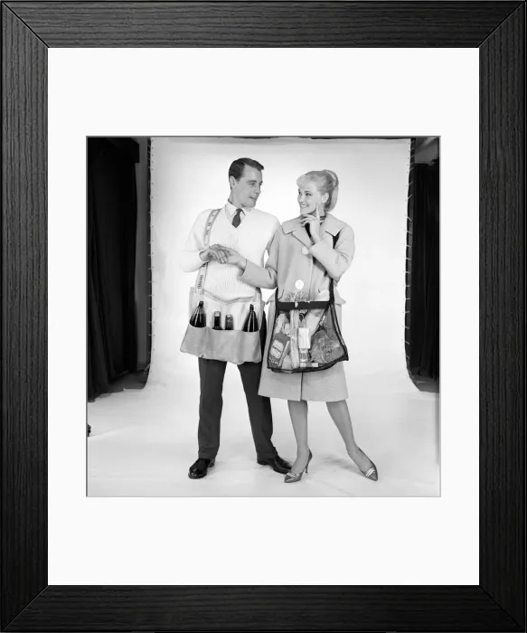 Framed Print : Clothing: Man and woman wearing matching aprons. 1960 B1255-002 Framed Print : Clothing: Man and woman wearing matching aprons. 1960 B1255-002