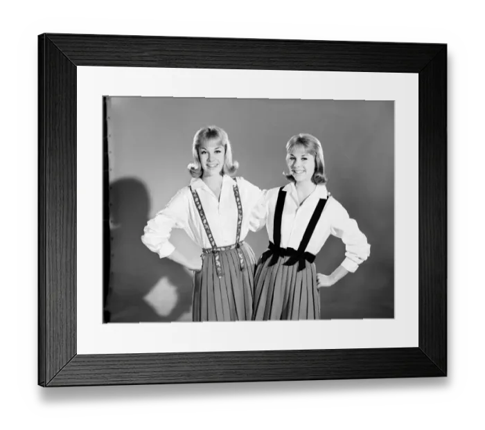Framed Print : Models: Baker Twins wearing braces. July 1962