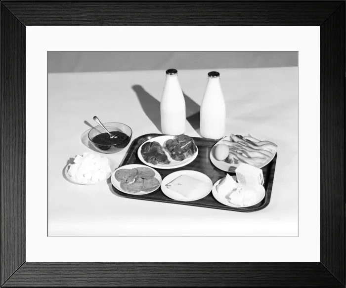 Framed Print : War Rations: This picture shows the amount of milk, butter eggs Framed Print : War Rations: This picture shows the amount of milk, butter eggs