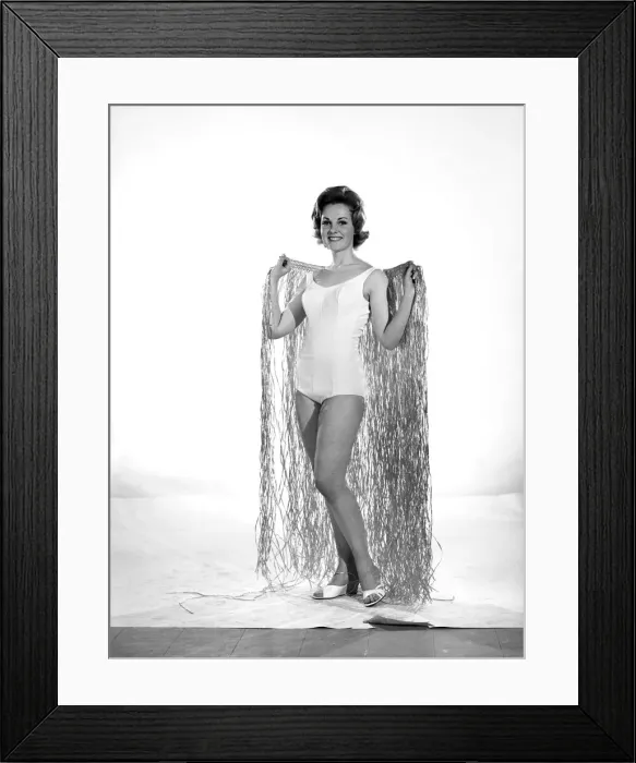 Framed Print : Model Roma Reeves wearing grass dress. Circa 1963 Framed Print : Model Roma Reeves wearing grass dress. Circa 1963
