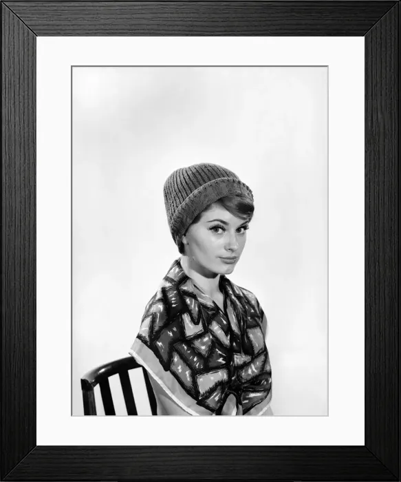 Framed Print : Model Margaret Lorraine wearing knitted cap. 1960 Framed Print : Model Margaret Lorraine wearing knitted cap. 1960