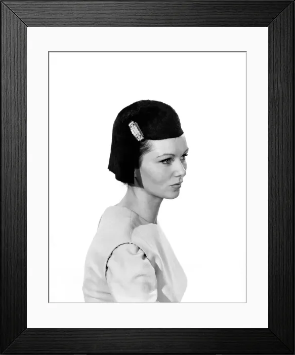 Framed Print : Model Uschi Bernell wearing wig hat. Circa 1959