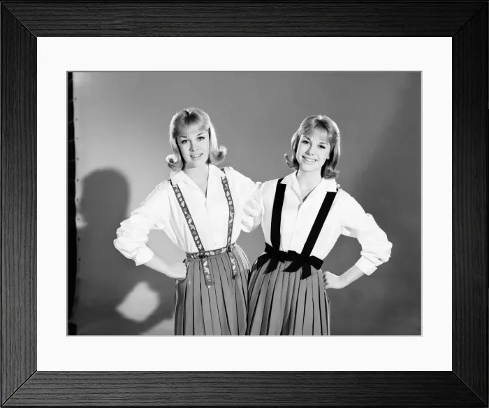 Framed Print : Models: Baker Twins wearing braces. July 1962 Framed Print : Models: Baker Twins wearing braces. July 1962