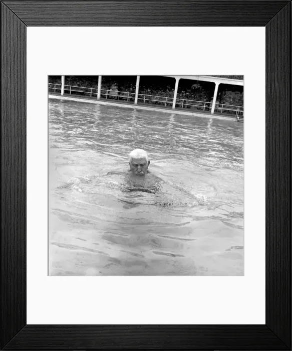 Framed Print : William Johnson 90 year old swimmer seen here taking exercise at his local pool Framed Print : William Johnson 90 year old swimmer seen here taking exercise at his local pool