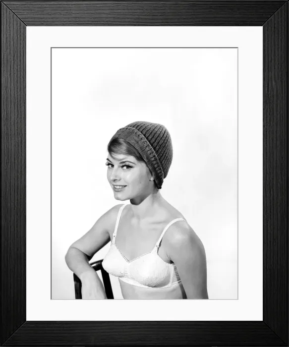 Framed Print : Model Margaret Lorraine wearing knitted cap. 1960 Framed Print : Model Margaret Lorraine wearing knitted cap. 1960