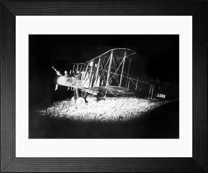Framed Print : British bi-plane bomber prepares for a night raid 1918 during World War One Framed Print : British bi-plane bomber prepares for a night raid 1918 during World War One