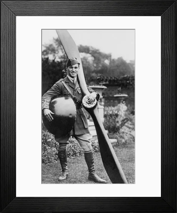 Framed Print : Captain Albert Ball VC of the Royal Flying Corps in World War One holding aircraft Framed Print : Captain Albert Ball VC of the Royal Flying Corps in World War One holding aircraft