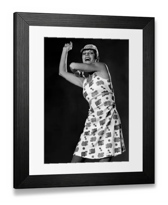 Framed Print : Clothing: Left: Rhino and hippo print vest dress with the short summer length Framed Print : Clothing: Left: Rhino and hippo print vest dress with the short summer length