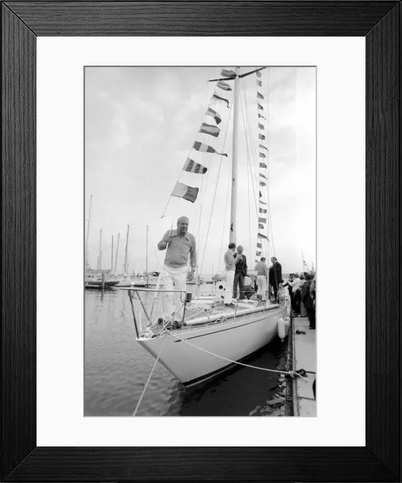 Framed Print : Former Conservative Prime Minister Edward Heath at launching of a new yacht