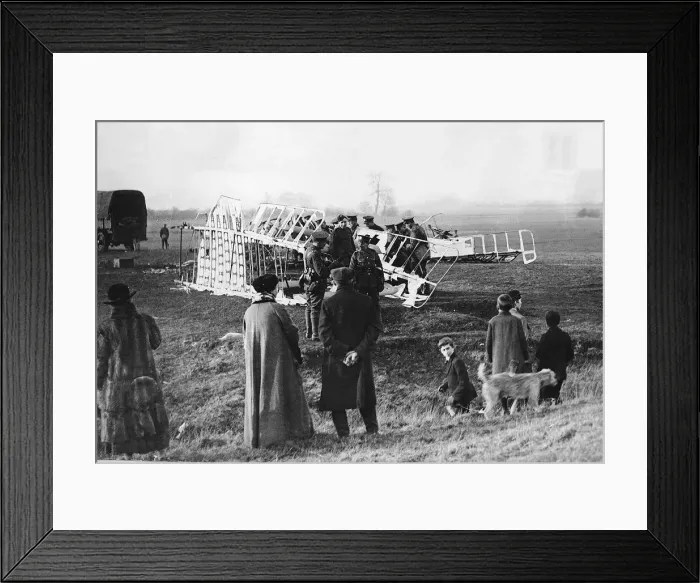 Framed Print : British troops guard the wreckage of a German Gotha bomber of Bogohl 3 after it was Framed Print : British troops guard the wreckage of a German Gotha bomber of Bogohl 3 after it was