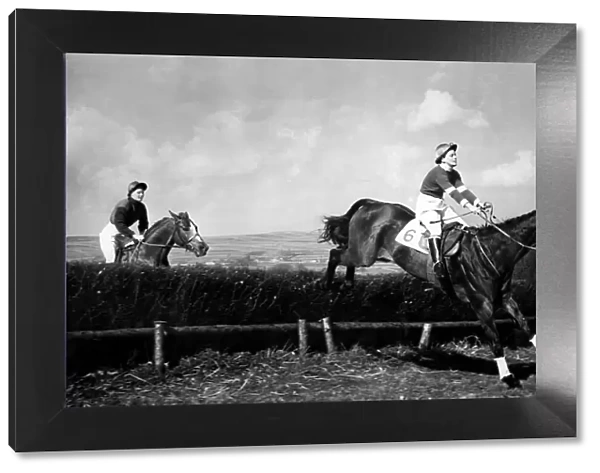 Flagg Moor, near Buxton, Point to Point races: Mrs. W. Hall riding Gilded Cage