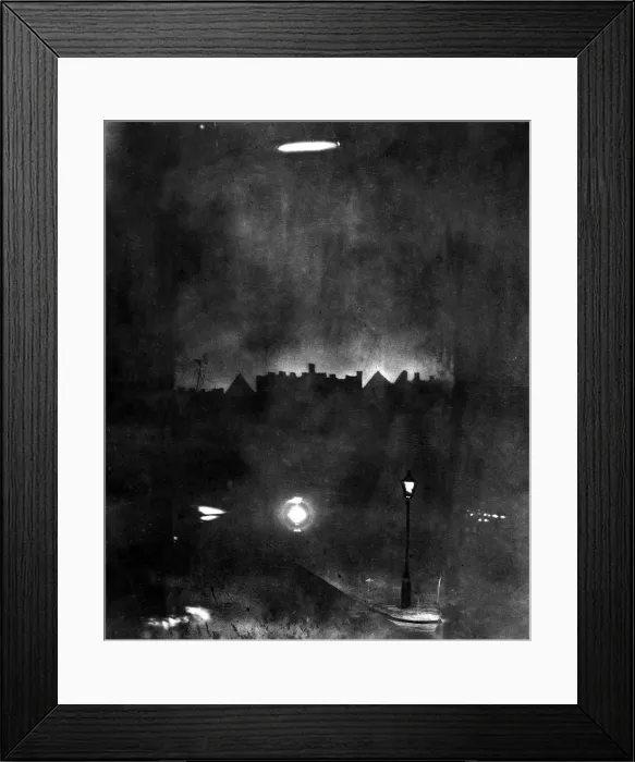 Framed Print : The German airship SL-11 caught in the beams of a searchlight shortly before it was shot Framed Print : The German airship SL-11 caught in the beams of a searchlight shortly before it was shot