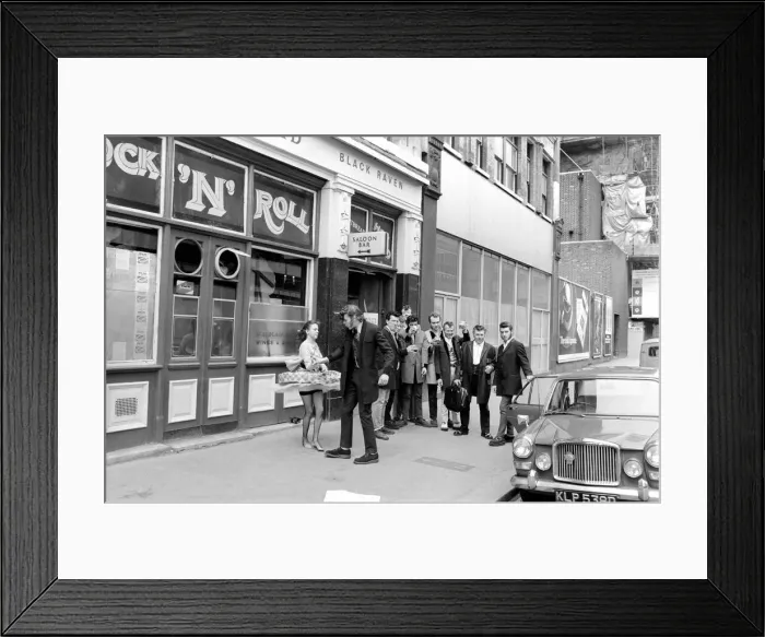 Framed Print : Former Teddy boys gathered outside the Rock n Roll cafe. May 1975