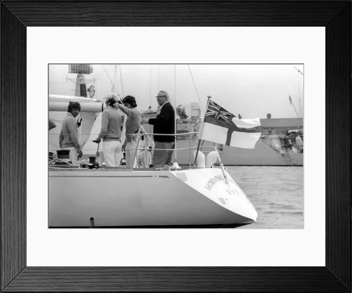 Framed Print : Former Conservative Party leader Ted Heath at the helm of Morning Cloud yacht. May 1975 Framed Print : Former Conservative Party leader Ted Heath at the helm of Morning Cloud yacht. May 1975
