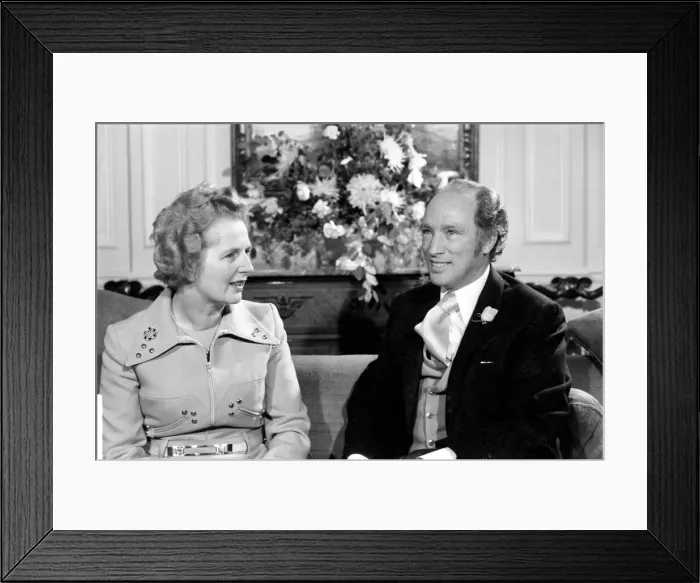 Framed Print : Mrs. Margaret Thatcher with Pierre Trudeau. (Canadian Prime Minister). March 1975 Framed Print : Mrs. Margaret Thatcher with Pierre Trudeau. (Canadian Prime Minister). March 1975