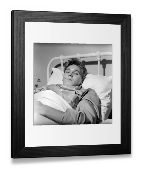 Framed Print : Singer Billy Fury in bed at a Cambridge Nursing Home, following his collapse in a taxi in Framed Print : Singer Billy Fury in bed at a Cambridge Nursing Home, following his collapse in a taxi in