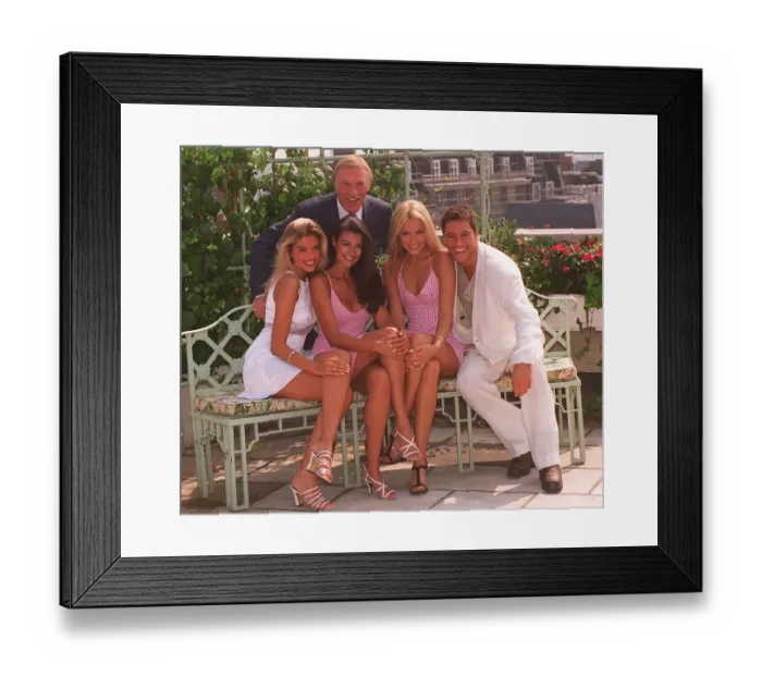 Framed Print : Bruce Forsyth TV Personality with his new girls and boy for Bruces Price is Right