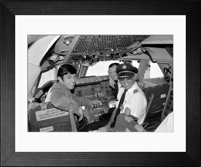 Framed Print : Actor: Leonard Nimoy in Cockpit of T. W. A. Jumbo Jet with 1st officer Steve Roby Framed Print : Actor: Leonard Nimoy in Cockpit of T. W. A. Jumbo Jet with 1st officer Steve Roby