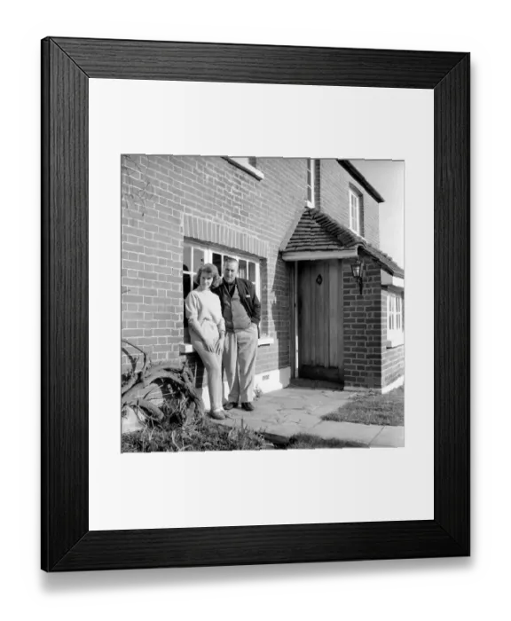 Framed Print : TV actor Hugh Lloyd seen here at home with his wife and pet dog. 1960 A1098-008