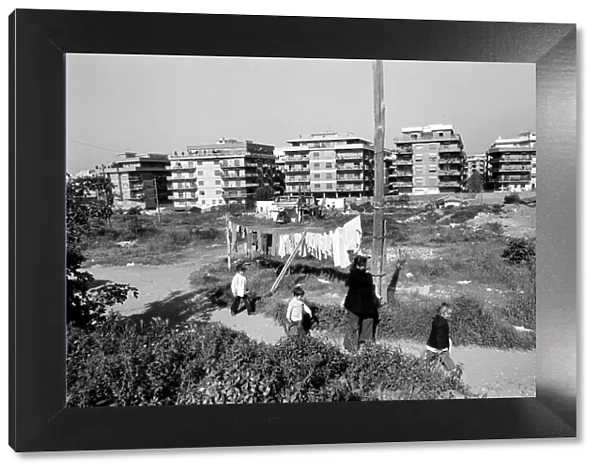 Woman and children in a poor suburb on the outskirts of Rome, Italy April 1975