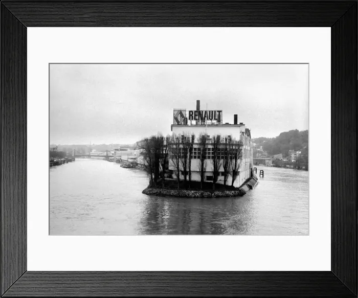 Framed Print : The Renault factory rises from the waters of the Seine like a giant ship Europes largest Framed Print : The Renault factory rises from the waters of the Seine like a giant ship Europes largest