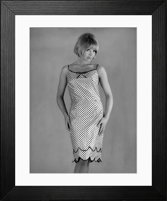 Framed Print : Model wearing a patterned dress June 1965 Framed Print : Model wearing a patterned dress June 1965