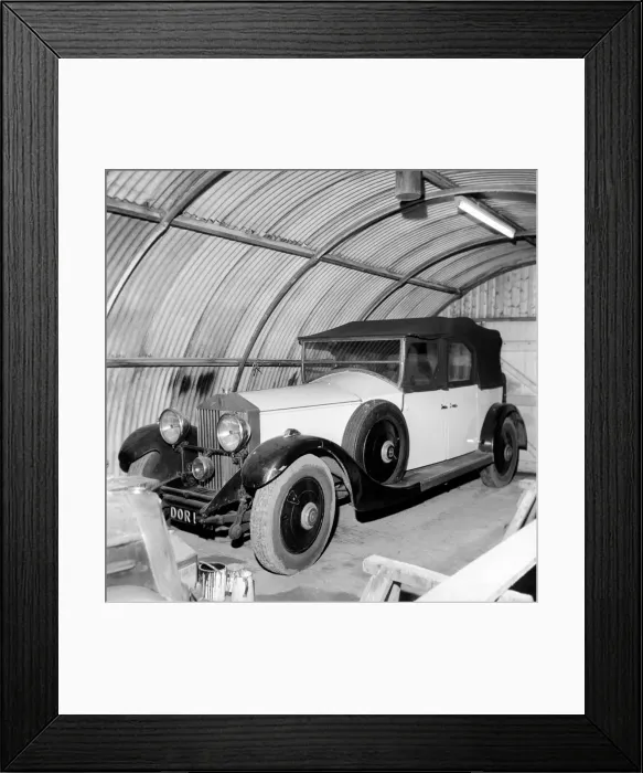 Framed Print : Veteran Rolls Royce car stored in nissen hut. 1963 Framed Print : Veteran Rolls Royce car stored in nissen hut. 1963
