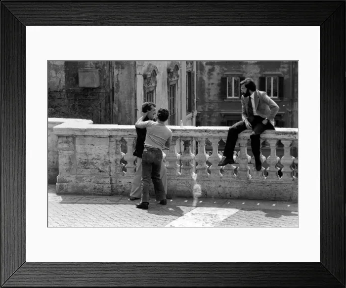 Framed Print : Friends greet each other in a street in the city of Rome, Italy April 1975 Framed Print : Friends greet each other in a street in the city of Rome, Italy April 1975
