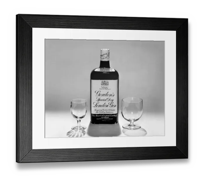 Framed Print : Bottles of wines and spirits with glasses. 1959 D69-009 Framed Print : Bottles of wines and spirits with glasses. 1959 D69-009