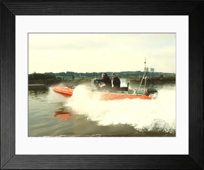 Framed Print : Northumbria Marine Divisions new rigid inflatable Polmar speed boat going through Framed Print : Northumbria Marine Divisions new rigid inflatable Polmar speed boat going through