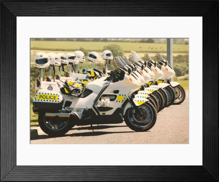 Framed Print : A row of police motorcycles ready for action Framed Print : A row of police motorcycles ready for action