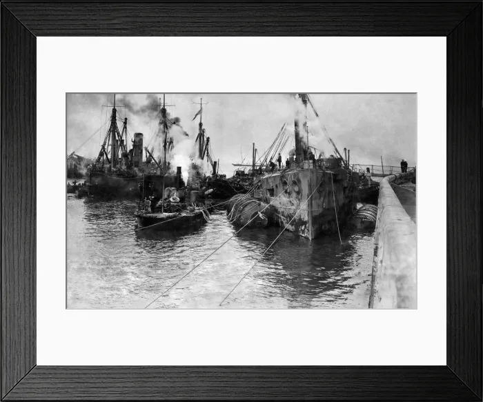 Framed Print : British battleship HMS Vindictive which was sunk in Belgium during the 1918 raid Framed Print : British battleship HMS Vindictive which was sunk in Belgium during the 1918 raid