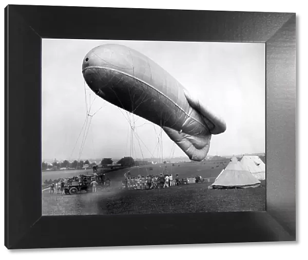 Observation balloon seen here being inflated at Epsom race course by members of