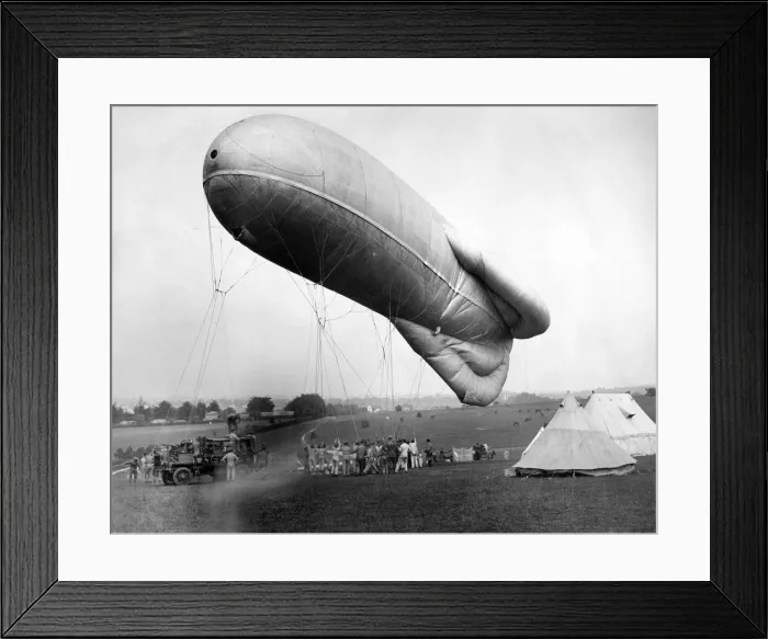 Framed Print : Observation balloon seen here being inflated at Epsom race course by members of Framed Print : Observation balloon seen here being inflated at Epsom race course by members of