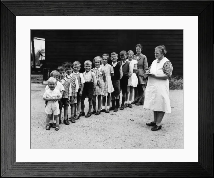 Framed Print : Mrs Annie Blackaby takes the roll call on the farm of her own family Framed Print : Mrs Annie Blackaby takes the roll call on the farm of her own family