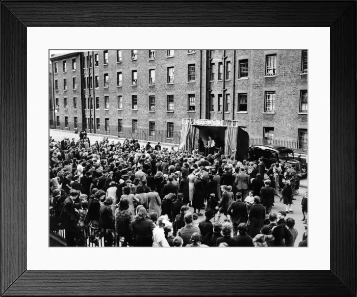Framed Print : Scene in Wenington Street. St. Pancras during the party showing the stage set in this