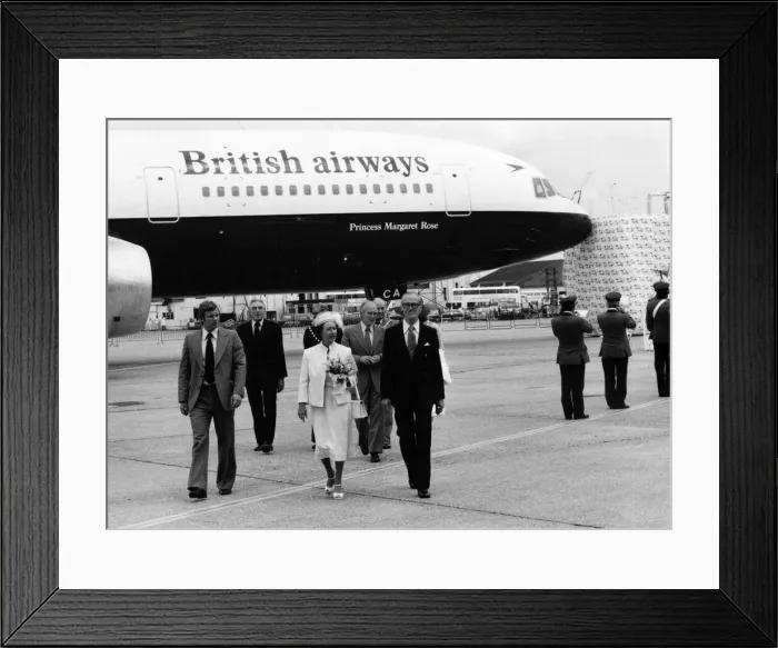 Framed Print : Princess Margaret on the tarmac at Heathrow, with BA Chairman Ross Stainton June Framed Print : Princess Margaret on the tarmac at Heathrow, with BA Chairman Ross Stainton June