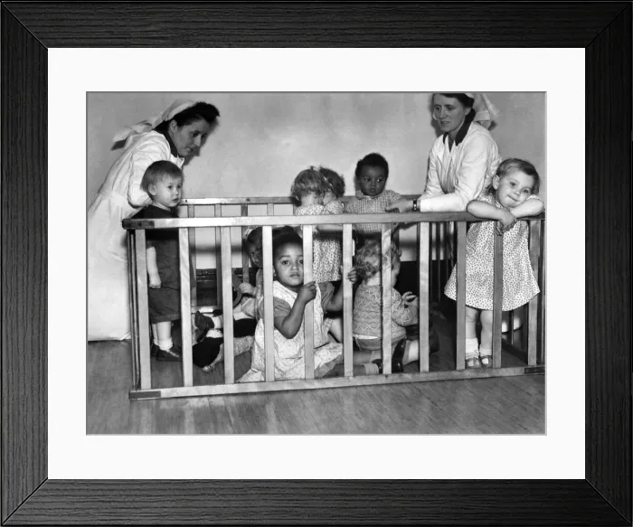 Framed Print : Little baby boy Joey aged 15 months and his three years old sister Margaret Framed Print : Little baby boy Joey aged 15 months and his three years old sister Margaret