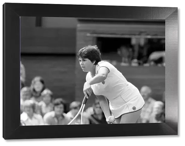 Wimbledon 1980: 2nd day. Navratilova vs. Kloss. Kloss in action against Navratilova