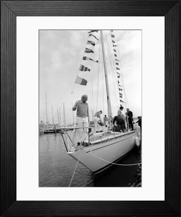 Framed Print : Former Conservative Prime Minister Edward Heath at launching of a new yacht