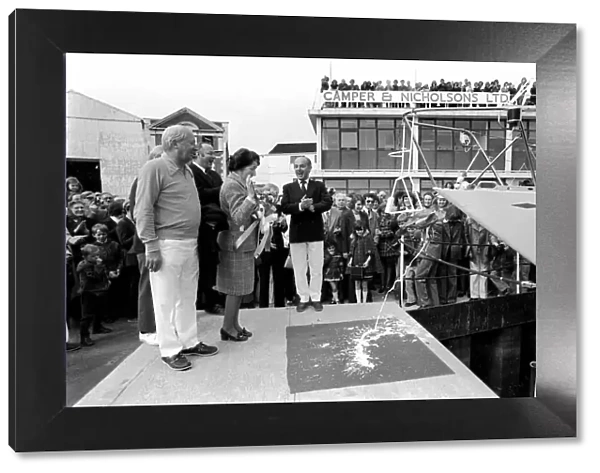 Former Conservative Prime Minister Edward Heath at launching of a new yacht