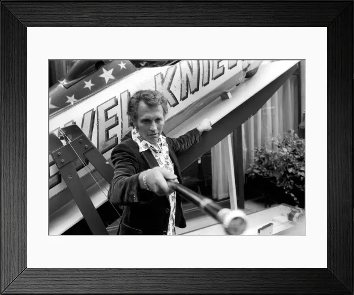 Framed Print : Evel Knievel, the worlds highest paid Dare Devil, the legend in the own life time