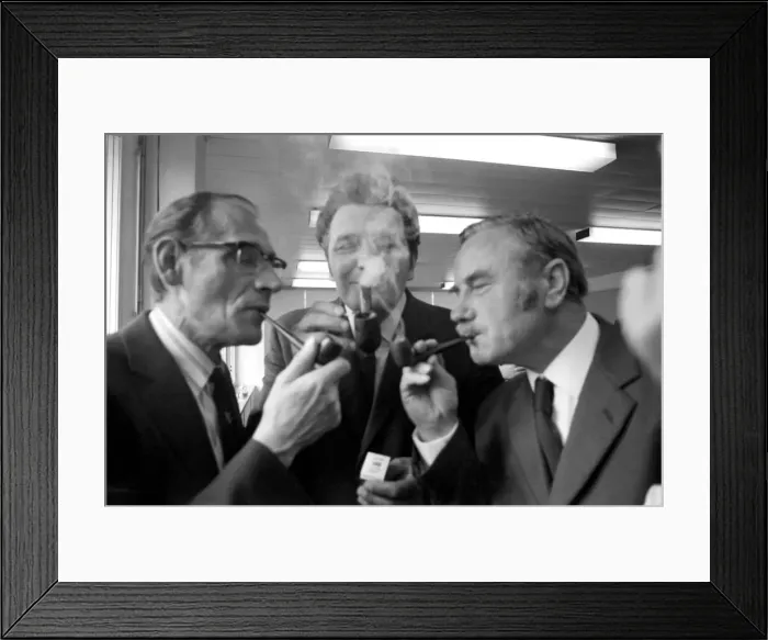 Framed Print : British National Pipe Smoking Championships: L-R: Donald Farndon (3rd place) Framed Print : British National Pipe Smoking Championships: L-R: Donald Farndon (3rd place)