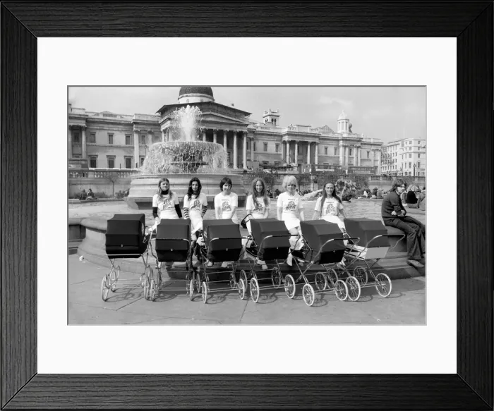 Framed Print : Six young ladies pushing prams on a sunny day in Trafalgar Square Framed Print : Six young ladies pushing prams on a sunny day in Trafalgar Square