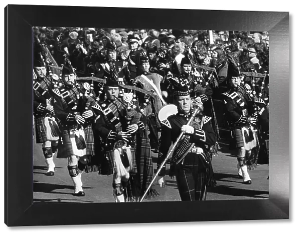 The Pipes and Drums of the 1st Bn. The Royal Scots opened the Parade. April 1974 P035510