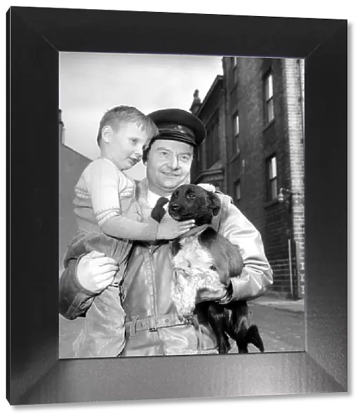 Inspector Foster, son Edward - and Beauty: Beauty the Pup came down to earth after three